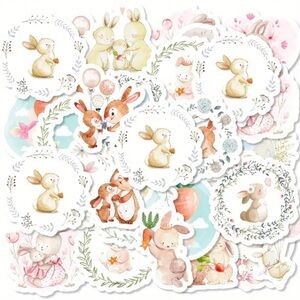 Set of 46 Cute Bunny Stickers Carrots Family Flowers